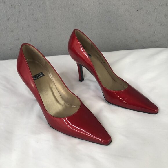 Stuart Weitzman Shoes Womens Size 5 Red Patent Leather Pointed Toe Dress Heels - Picture 1 of 16